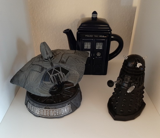 Attack Ship from Independence Day, Dalek and Tardis from Doctor Who